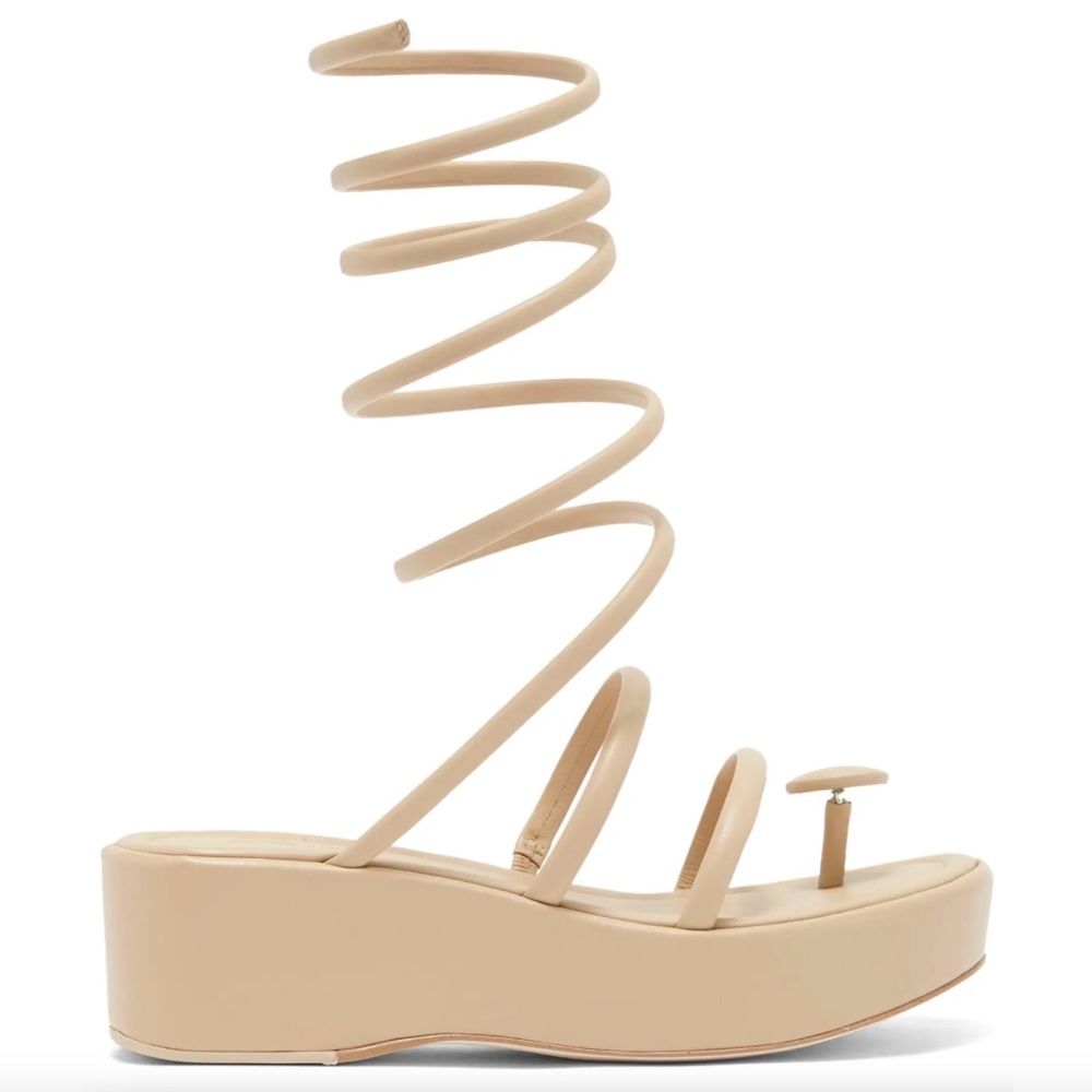 Cult Gaia Alba Sand Leather Coil Wrap Platform Wedge Strappy Sandals Pumps